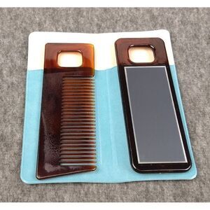 Comb‎ & Mirror Purse Set Blue Storage Case Faux Tortoise VTG 70s/80s Travel NEW